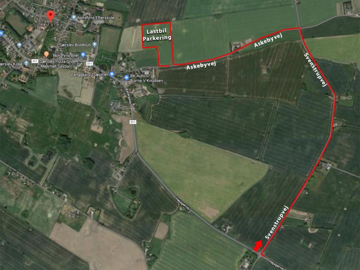 Rute fra motorvej til Særslev Traktortræk